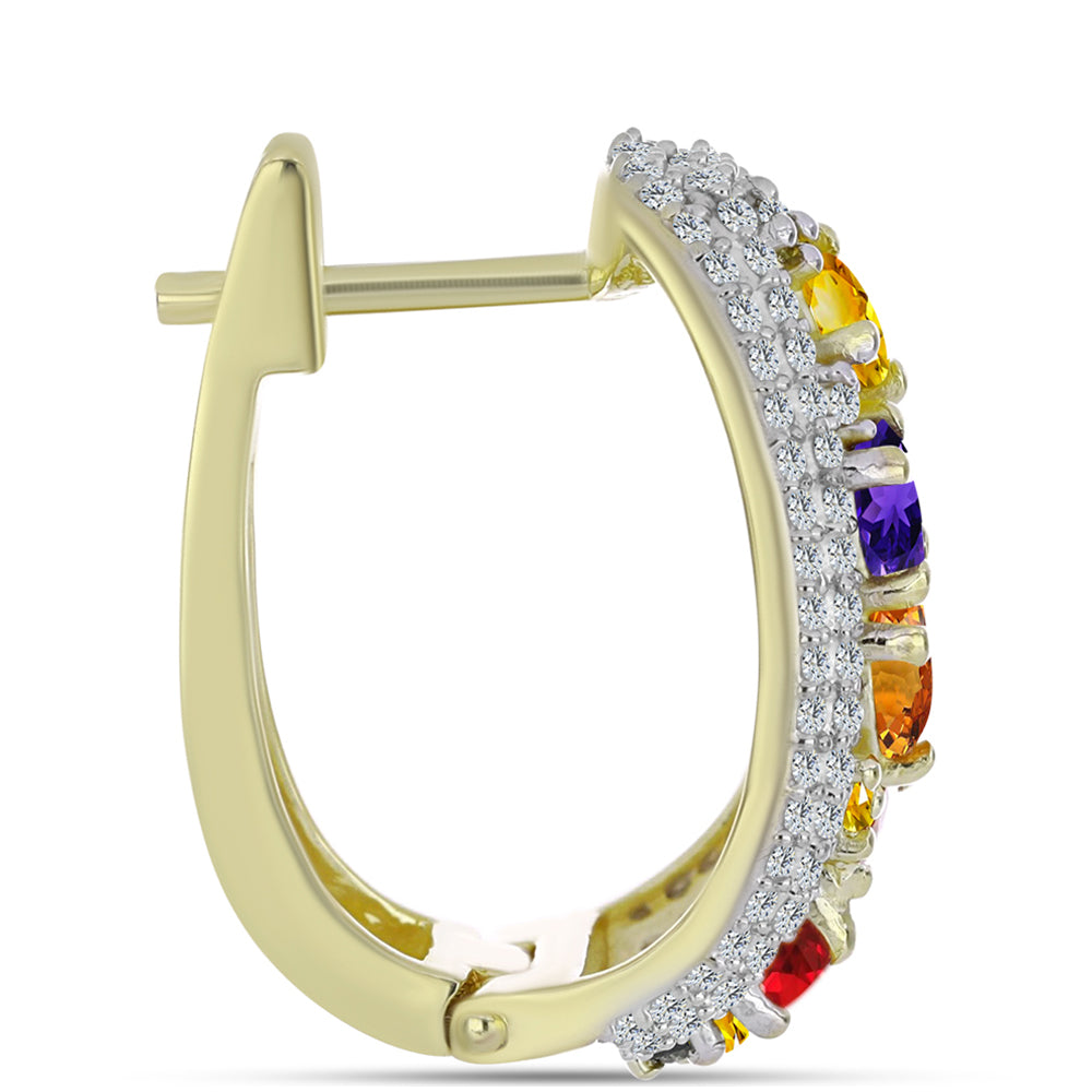 Cercei din Argint 925 Placat cu Aur ( 8.71 grame ) cu Safir Curcubeu și Topaz Alb 3.74 Carate 2 