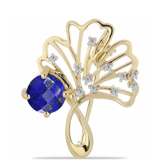 Broşă din Argint 925 Placat cu Aur ( 3.51 grame ) cu Lapis Lazuli și Topaz Alb 2.21 Carate