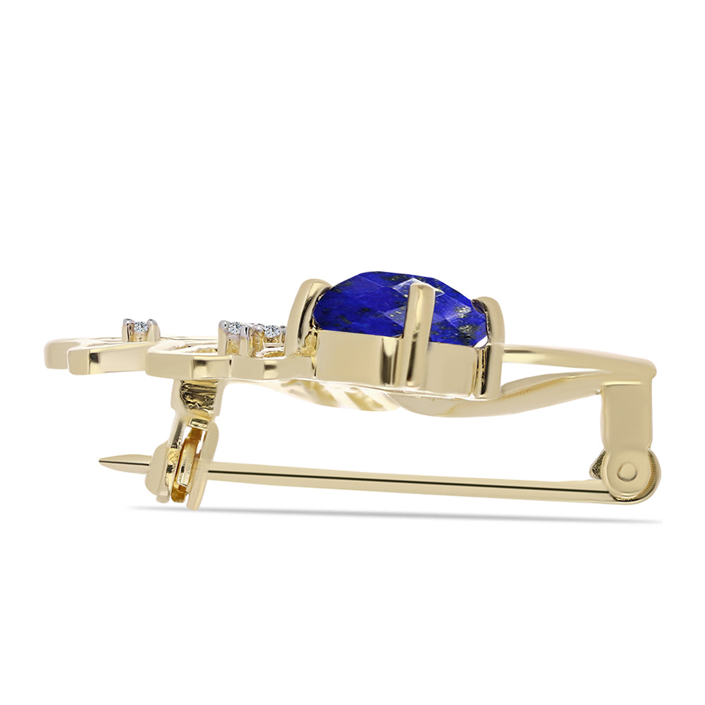 Broşă din Argint 925 Placat cu Aur ( 3.51 grame ) cu Lapis Lazuli și Topaz Alb 2.21 Carate 2 
