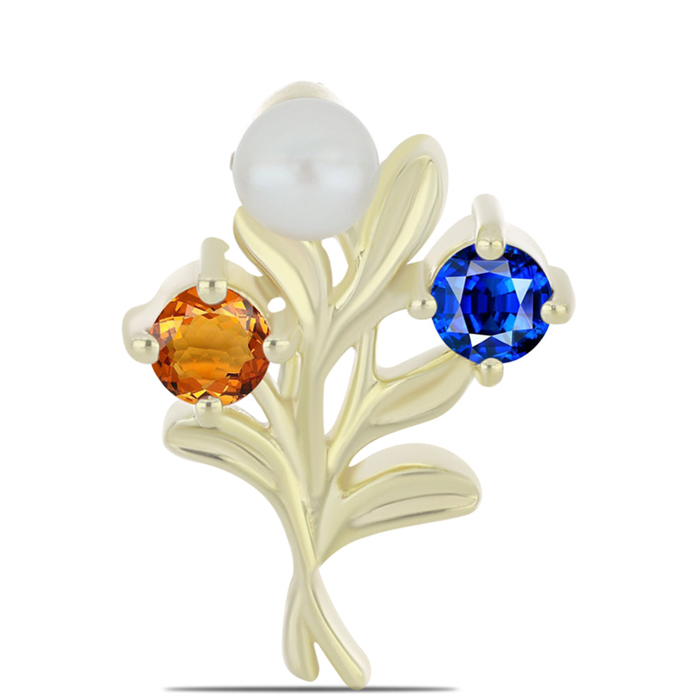 Broşă din Argint 925 Placat cu Aur ( 2.9 grame ) cu Safir Curcubeu și Perlă de Apă Dulce Albă 1.27 Carate 1 