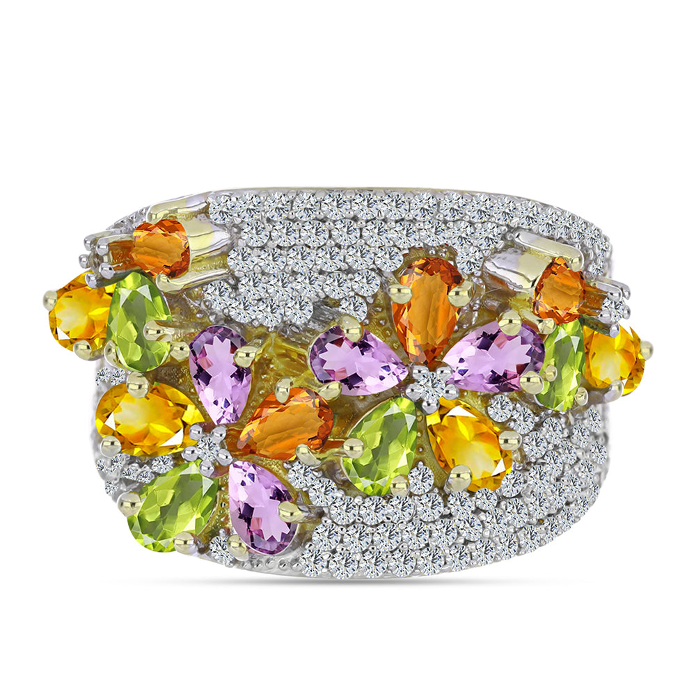 Inel din Argint 925 Placat cu Aur ( 10.14 grame ) cu Safir Curcubeu și Topaz Alb 5.44 Carate 2 