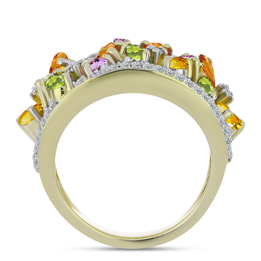 Inel din Argint 925 Placat cu Aur ( 10.14 grame ) cu Safir Curcubeu și Topaz Alb 5.44 Carate