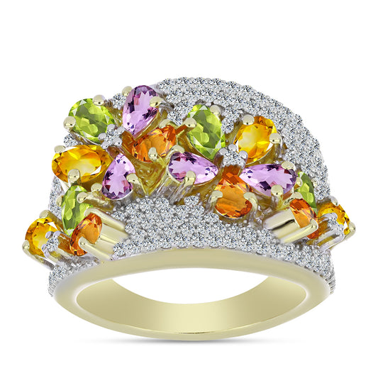 Inel din Argint 925 Placat cu Aur ( 10.14 grame ) cu Safir Curcubeu și Topaz Alb 5.44 Carate