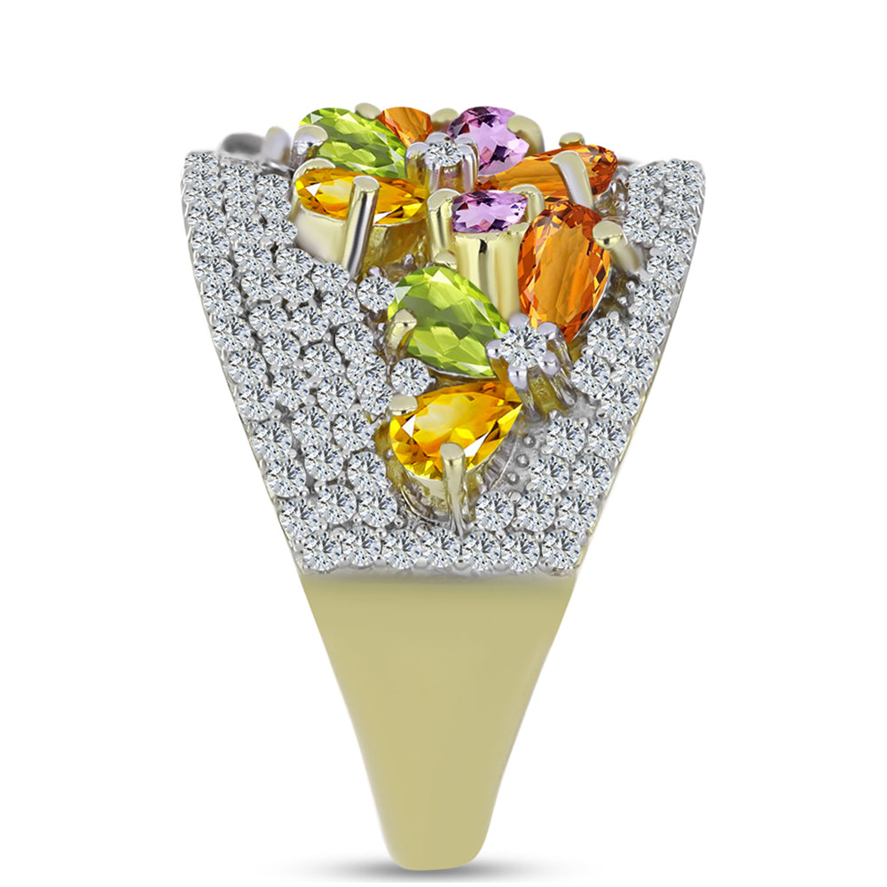 Inel din Argint 925 Placat cu Aur ( 10.14 grame ) cu Safir Curcubeu și Topaz Alb 5.44 Carate