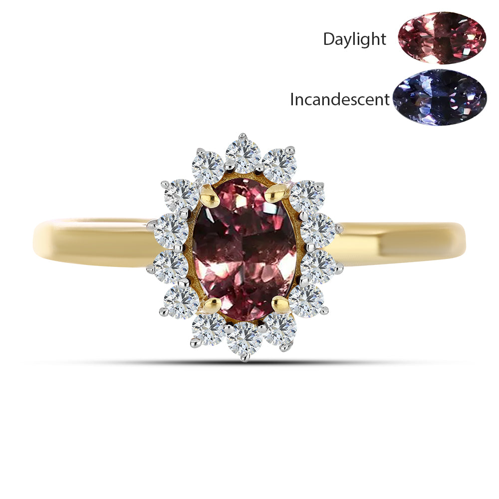 Inel din Argint 925 Placat cu Aur ( 2.02 grame ) cu Granat Tsivory care își schimbă culoarea și Topaz Alb 1.41 Carate