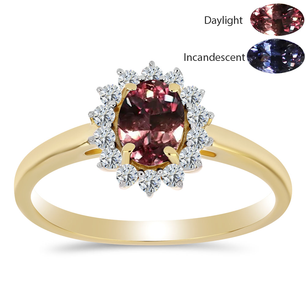 Inel din Argint 925 Placat cu Aur ( 2.02 grame ) cu Granat Tsivory care își schimbă culoarea și Topaz Alb 1.41 Carate 1 