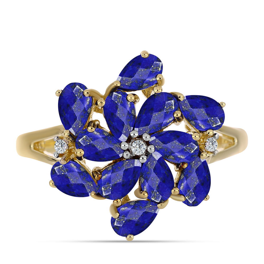 Inel din Argint 925 Placat cu Aur ( 3.25 grame ) cu Lapis Lazuli și Topaz Alb 2.69 Carate 1 
