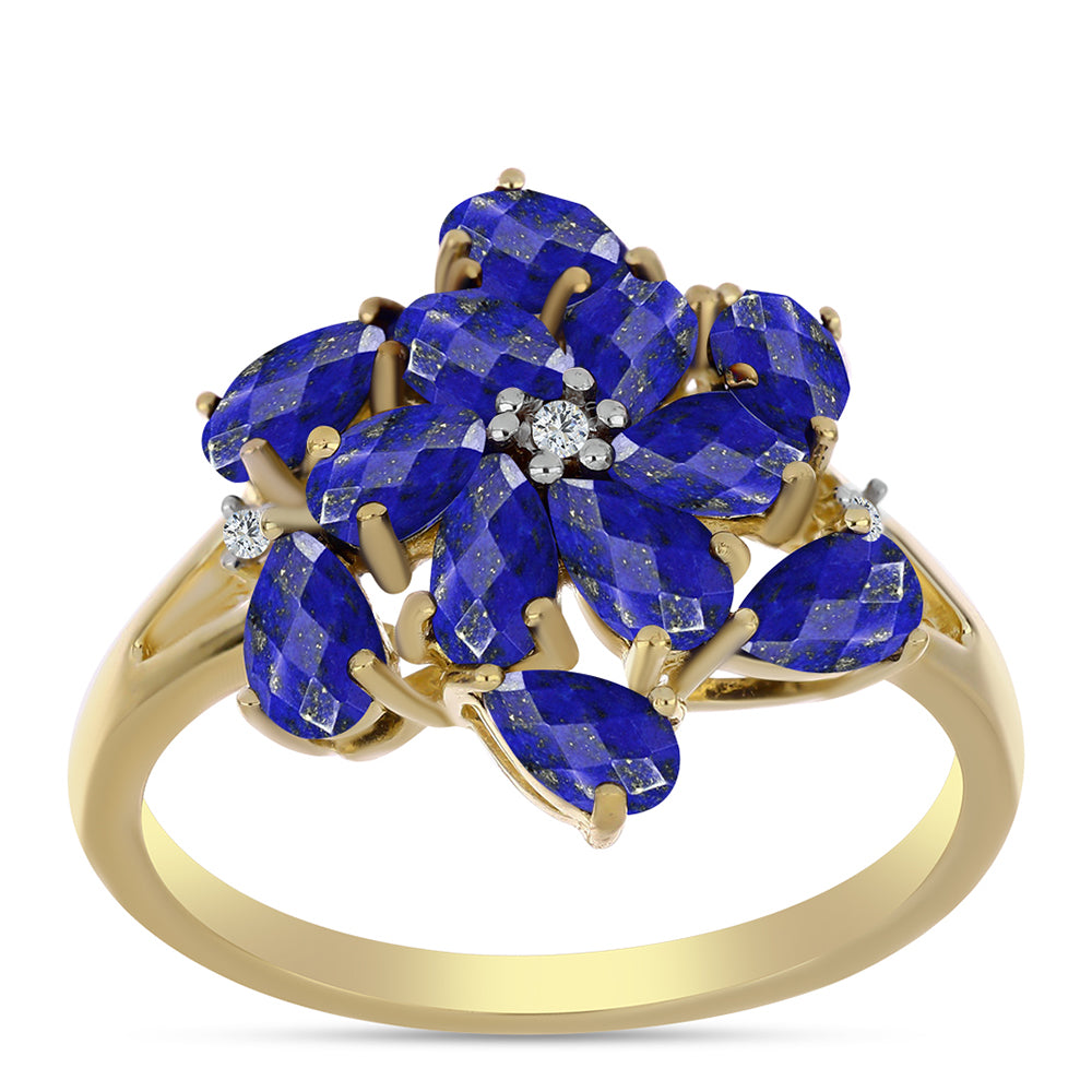 Inel din Argint 925 Placat cu Aur ( 3.25 grame ) cu Lapis Lazuli și Topaz Alb 2.69 Carate 3 