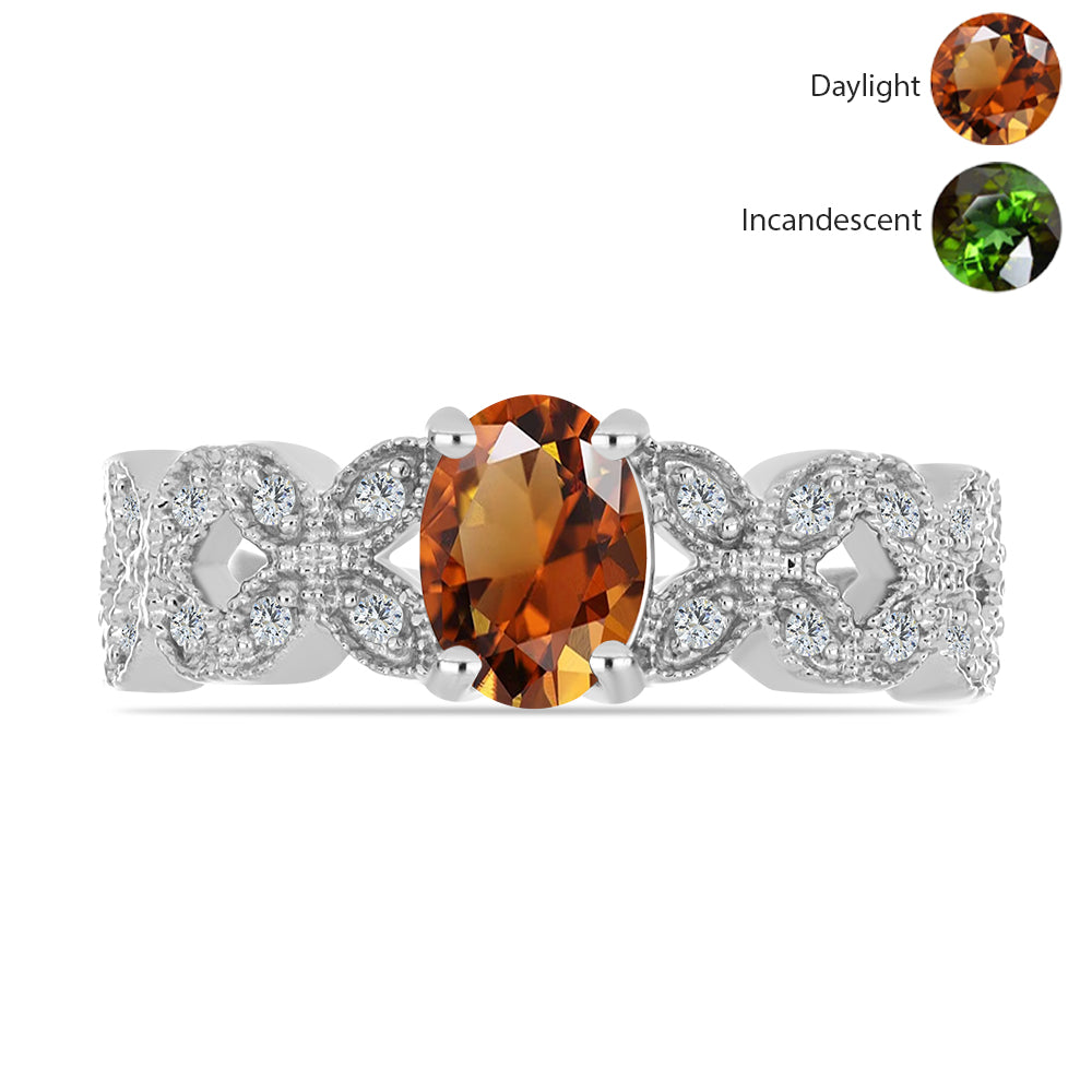 Inel din Argint 925 ( 2.86 grame ) cu Zultanit Anatolian Certificat cultivat în laborator și Topaz Alb 1.02 Carate 2 