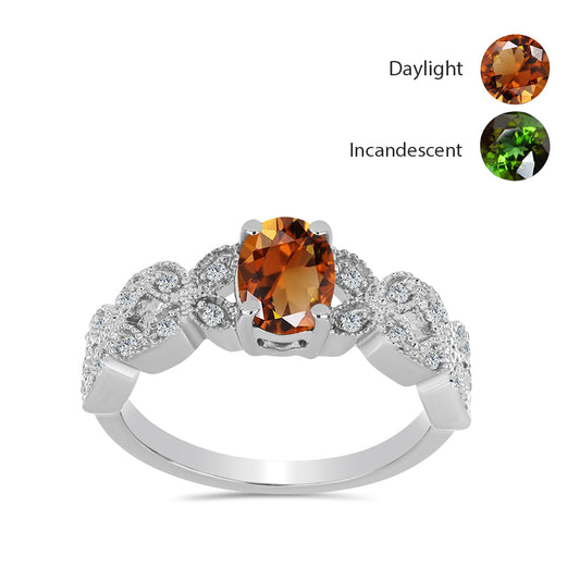 Inel din Argint 925 ( 2.86 grame ) cu Zultanit Anatolian Certificat cultivat în laborator și Topaz Alb 1.02 Carate