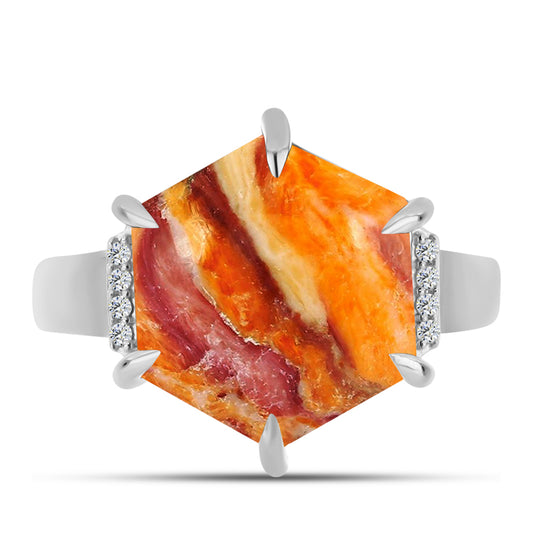 Inel din Argint 925 ( 3.2 grame ) cu Jaspul "Lion's Paw" și Topaz Alb 4.37 Carate