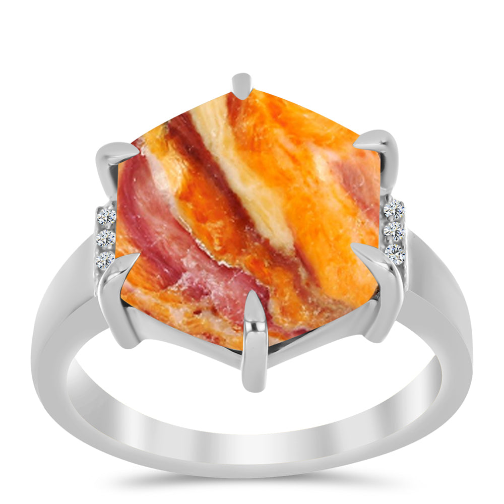 Inel din Argint 925 ( 3.2 grame ) cu Jaspul "Lion's Paw" și Topaz Alb 4.37 Carate 3 