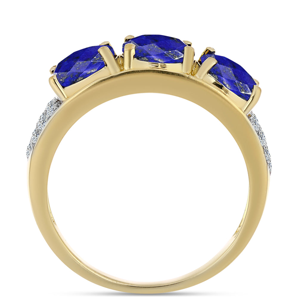 Inel din Argint 925 Placat cu Aur ( 3.66 grame ) cu Lapis Lazuli și Topaz Alb 2.65 Carate 3 