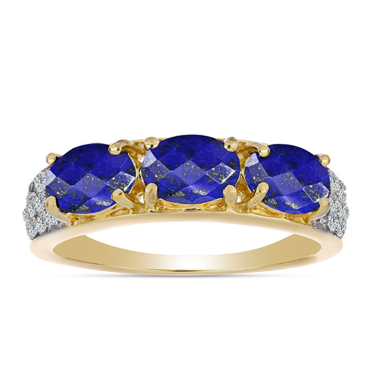 Inel din Argint 925 Placat cu Aur ( 3.66 grame ) cu Lapis Lazuli și Topaz Alb 2.65 Carate