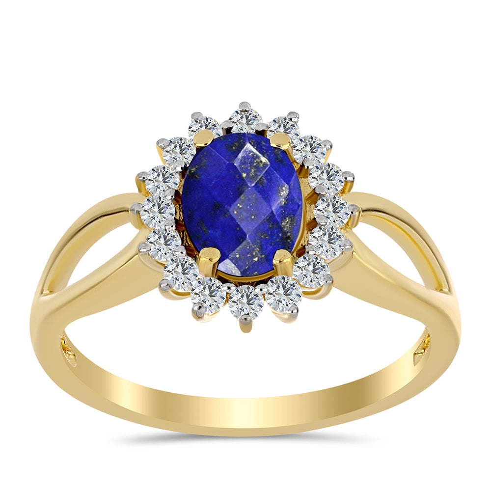 Inel din Argint 925 Placat cu Aur ( 2.76 grame ) cu Lapis Lazuli și Topaz Alb 1.63 Carate 1 