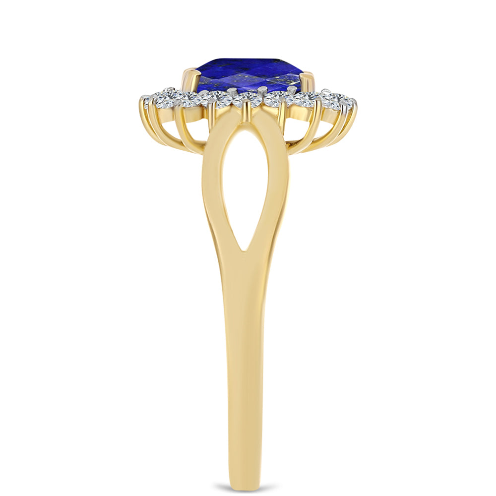 Inel din Argint 925 Placat cu Aur ( 2.76 grame ) cu Lapis Lazuli și Topaz Alb 1.63 Carate 4 