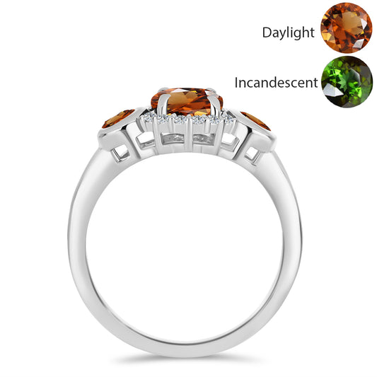 Inel din Argint 925 ( 2.4 grame ) cu Zultanit Anatolian Certificat cultivat în laborator și Topaz Alb 1.43 Carate