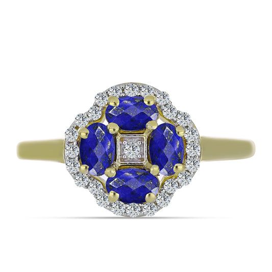 Inel din Argint 925 Placat cu Aur ( 2.81 grame ) cu Lapis Lazuli și Topaz Alb 1.24 Carate