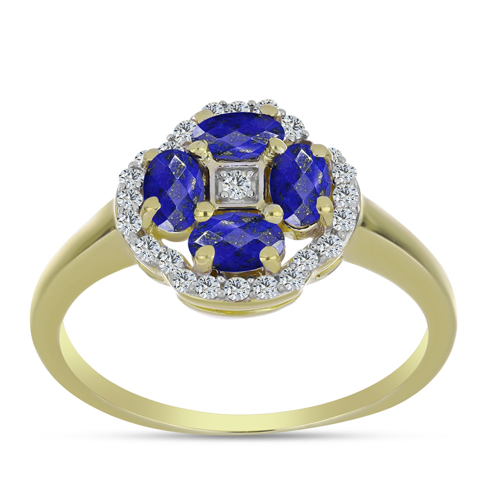Inel din Argint 925 Placat cu Aur ( 2.81 grame ) cu Lapis Lazuli și Topaz Alb 1.24 Carate 3 