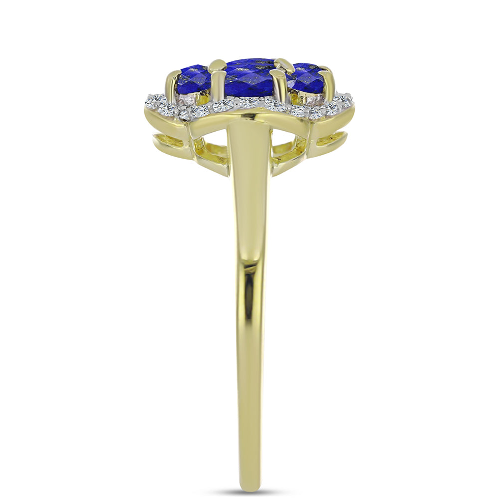 Inel din Argint 925 Placat cu Aur ( 2.81 grame ) cu Lapis Lazuli și Topaz Alb 1.24 Carate
