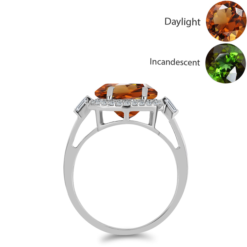 Inel din Argint 925 ( 4.11 grame ) cu Zultanit Anatolian Certificat cultivat în laborator și Zircon Alb 7.96 Carate 2 