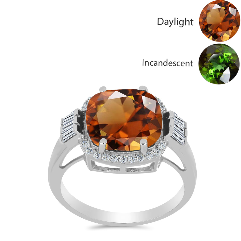 Inel din Argint 925 ( 4.11 grame ) cu Zultanit Anatolian Certificat cultivat în laborator și Zircon Alb 7.96 Carate 3 