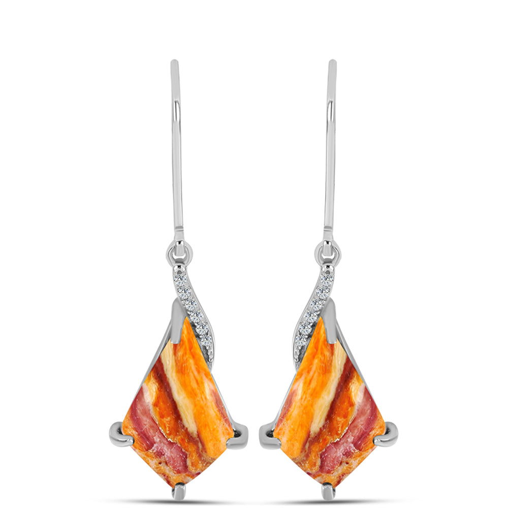 Cercei din Argint 925 ( 3.11 grame ) cu Jaspul "Lion's Paw" și Topaz Alb 6.06 Carate 1 