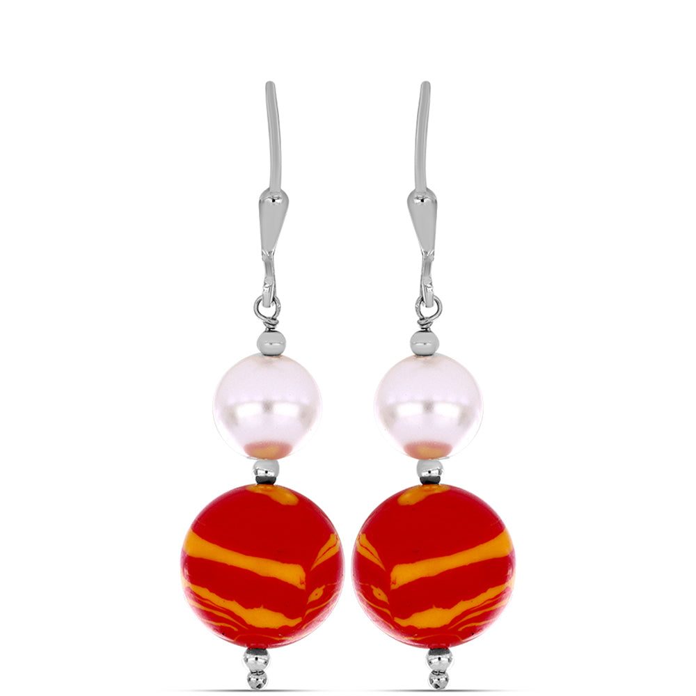 Cercei din Argint 925 ( 1.12 grame ) cu Jaspul "Lion's Paw" și Perlă de Apă Dulce Albă 26.3 Carate 1 