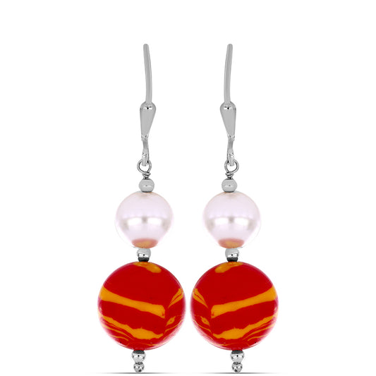 Cercei din Argint 925 ( 1.12 grame ) cu Jaspul "Lion's Paw" și Perlă de Apă Dulce Albă 26.3 Carate