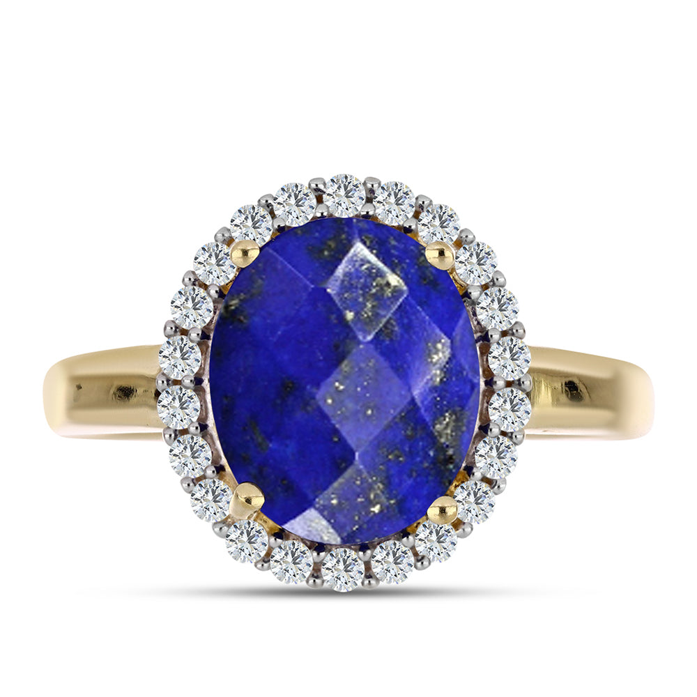 Inel din Argint 925 Placat cu Aur ( 3.79 grame ) cu Lapis Lazuli și Topaz Alb 5.28 Carate