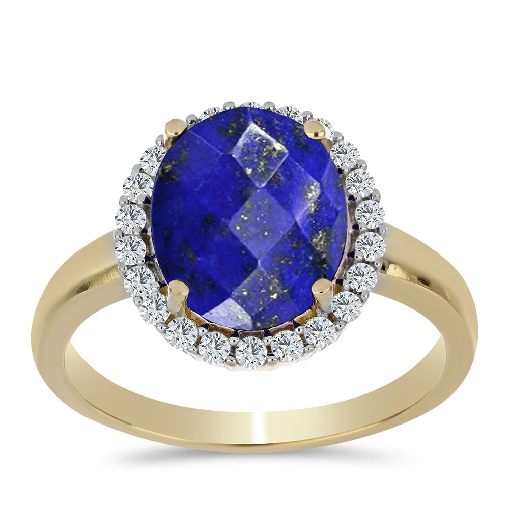 Inel din Argint 925 Placat cu Aur ( 3.79 grame ) cu Lapis Lazuli și Topaz Alb 5.28 Carate 3 