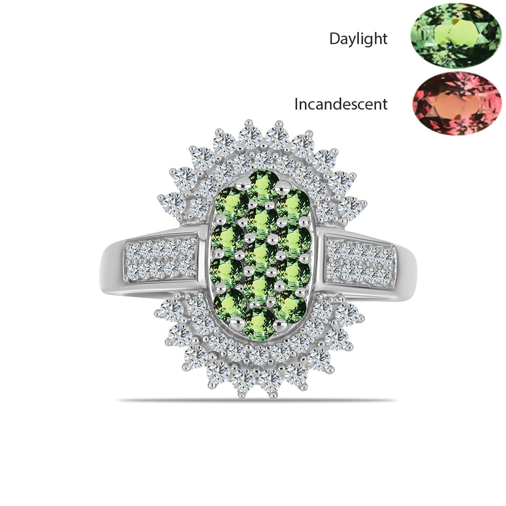 Inel din Argint 925 ( 3.9 grame ) cu Alexandrit Natural și Topaz Alb 1.3 Carate