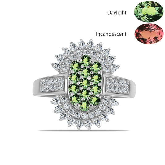 Inel din Argint 925 ( 3.9 grame ) cu Alexandrit Natural și Topaz Alb 1.3 Carate