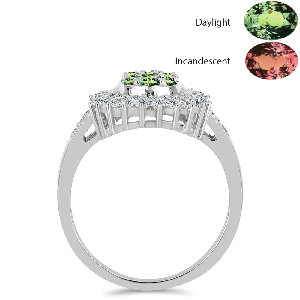 Inel din Argint 925 ( 3.9 grame ) cu Alexandrit Natural și Topaz Alb 1.3 Carate 2 