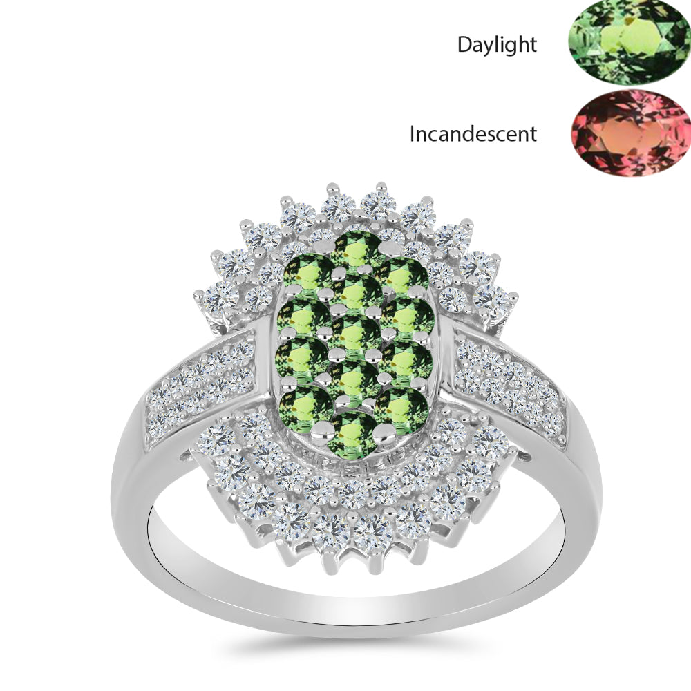 Inel din Argint 925 ( 3.9 grame ) cu Alexandrit Natural și Topaz Alb 1.3 Carate 3 