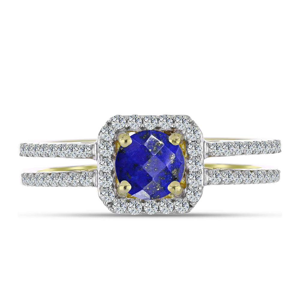Inel din Argint 925 Placat cu Aur ( 3.05 grame ) cu Lapis Lazuli și Topaz Alb 1.34 Carate