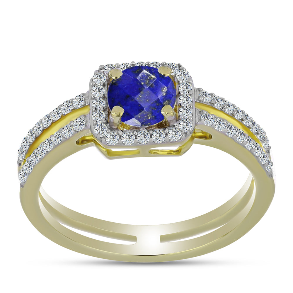 Inel din Argint 925 Placat cu Aur ( 3.05 grame ) cu Lapis Lazuli și Topaz Alb 1.34 Carate