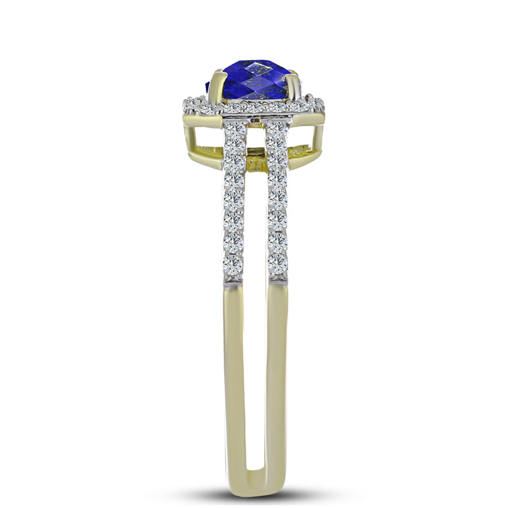 Inel din Argint 925 Placat cu Aur ( 3.05 grame ) cu Lapis Lazuli și Topaz Alb 1.34 Carate
