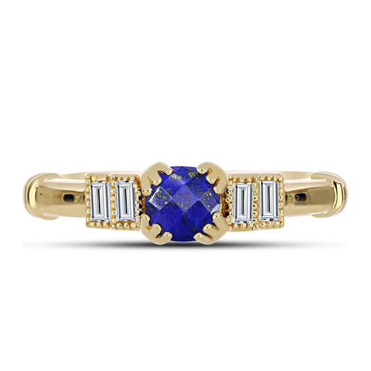 Inel din Argint 925 Placat cu Aur ( 2.92 grame ) cu Lapis Lazuli și Zircon Alb 0.91 Carate