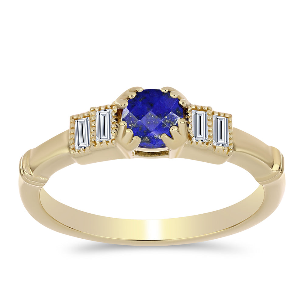 Inel din Argint 925 Placat cu Aur ( 2.92 grame ) cu Lapis Lazuli și Zircon Alb 0.91 Carate 1 
