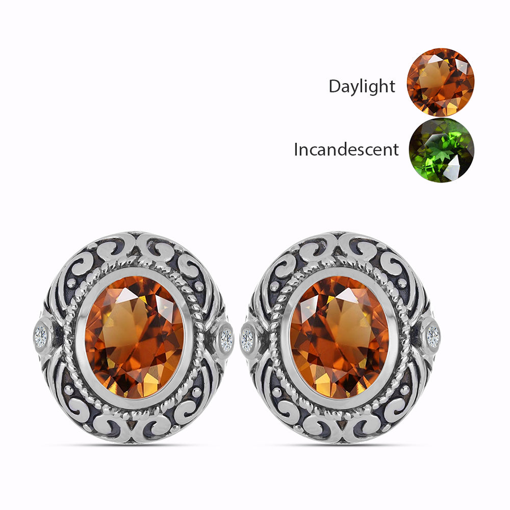 Cercei din Argint 925 ( 7.73 grame ) cu Zultanit Anatolian Certificat cultivat în laborator și Topaz Alb 6.32 Carate 1 