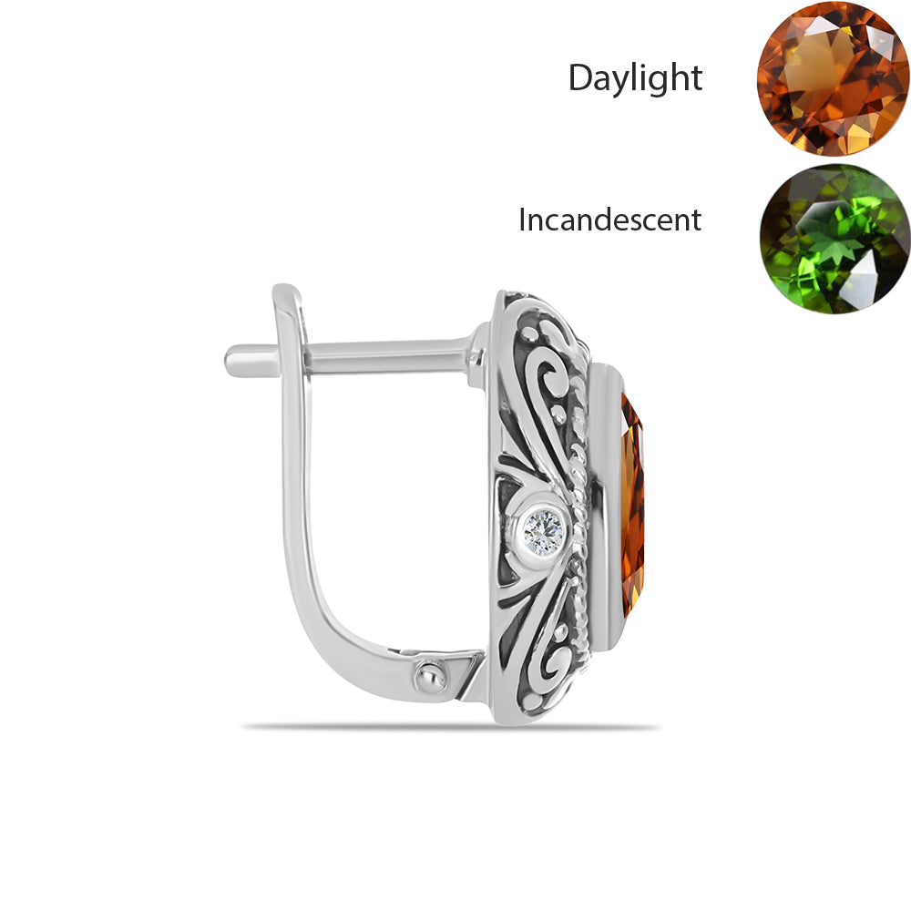 Cercei din Argint 925 ( 7.73 grame ) cu Zultanit Anatolian Certificat cultivat în laborator și Topaz Alb 6.32 Carate 2 