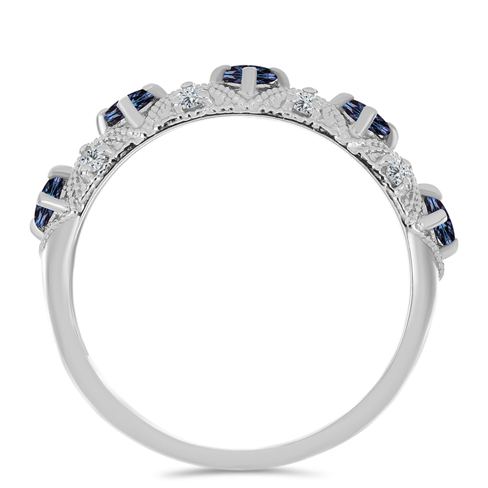 Inel din Argint 925 ( 3.12 grame ) cu Moissanite Violet Imperial și Topaz Alb 0.76 Carate 2 