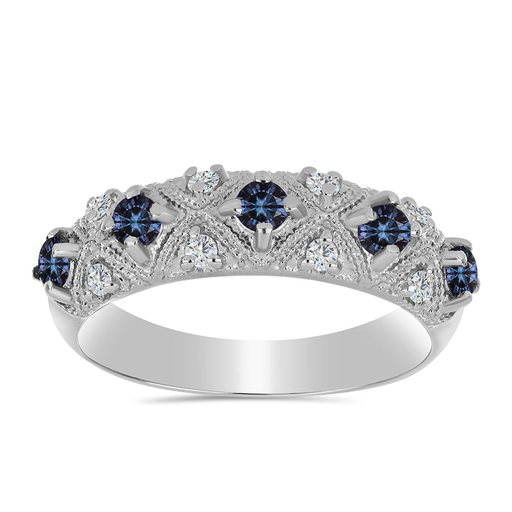 Inel din Argint 925 ( 3.12 grame ) cu Moissanite Violet Imperial și Topaz Alb 0.76 Carate 3 