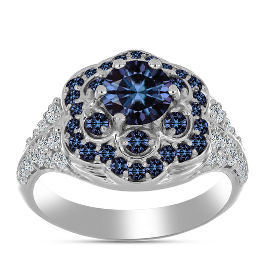 Inel din Argint 925 ( 4.47 grame ) cu Moissanite Violet Imperial și Topaz Alb 2.19 Carate
