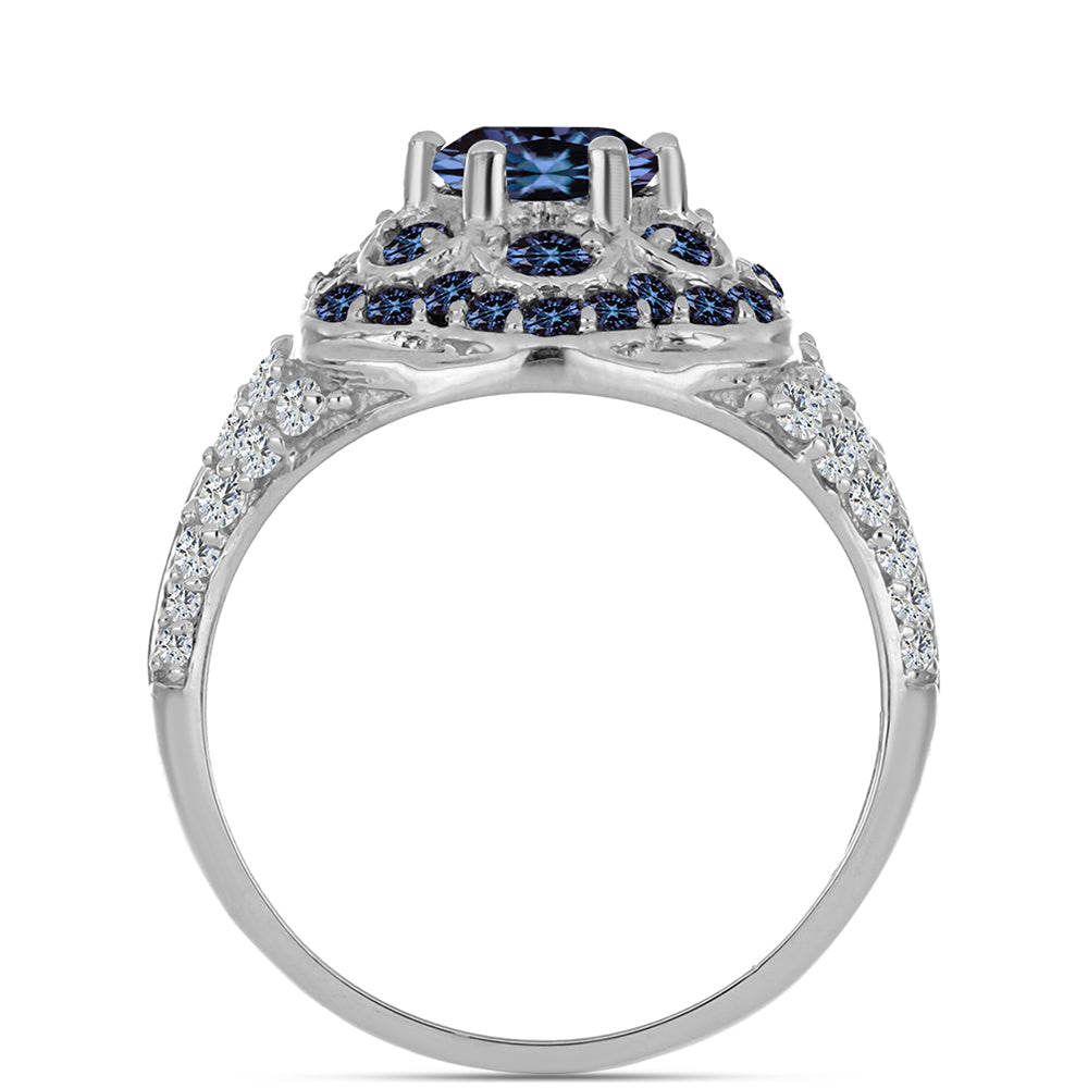 Inel din Argint 925 ( 4.47 grame ) cu Moissanite Violet Imperial și Topaz Alb 2.19 Carate 2 
