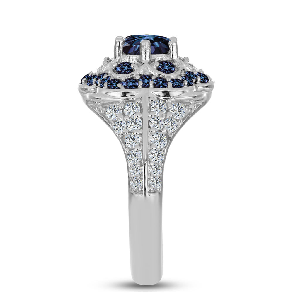 Inel din Argint 925 ( 4.47 grame ) cu Moissanite Violet Imperial și Topaz Alb 2.19 Carate 3 