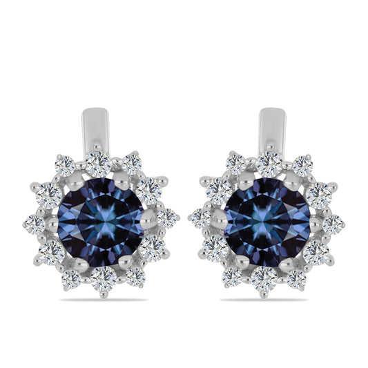 Cercei din Argint 925 ( 3.65 grame ) cu Moissanite Violet Imperial și Topaz Alb 2.62 Carate