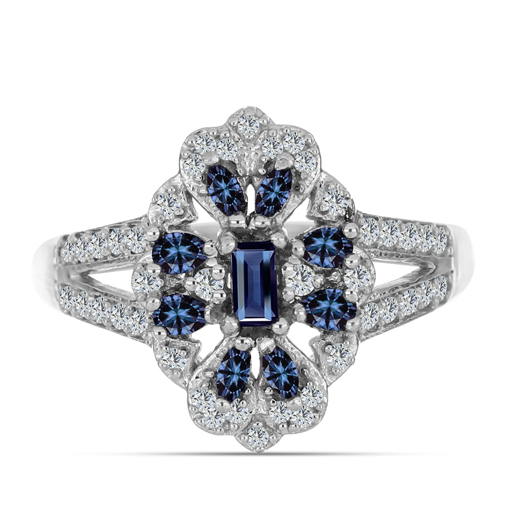 Inel din Argint 925 ( 4.85 grame ) cu Moissanite Violet Imperial și Topaz Alb 0.77 Carate 1 