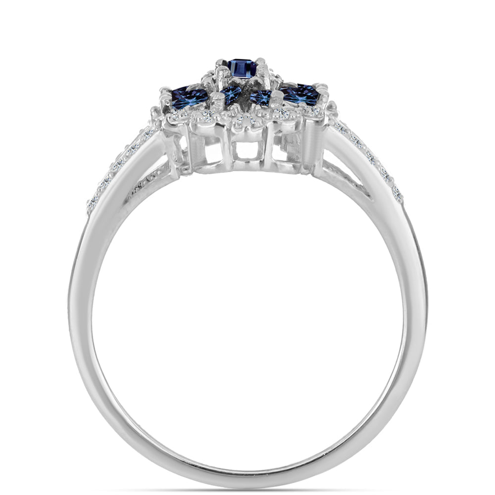 Inel din Argint 925 ( 4.85 grame ) cu Moissanite Violet Imperial și Topaz Alb 0.77 Carate 2 